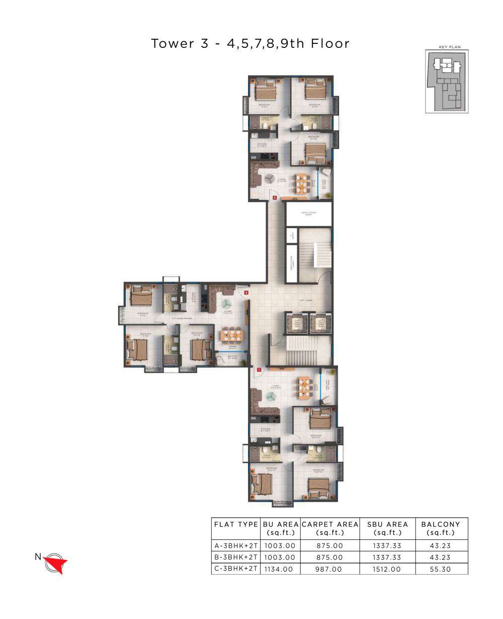 Tower 3 4th, 5th, 7th, 8th, 9th (Typical Floor)