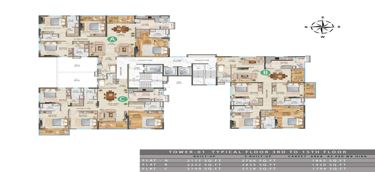 Tower - 01 Typical floor 3rd to 15th floor
