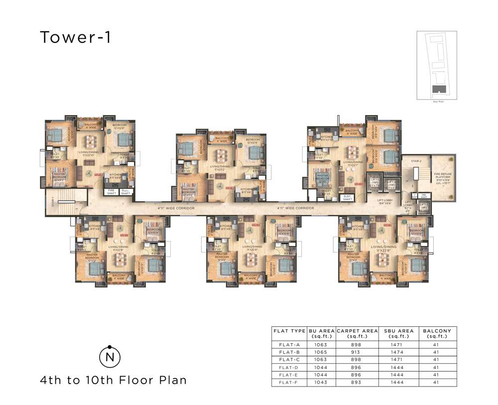 Tower 1 : 4th to 10th Floor Plan