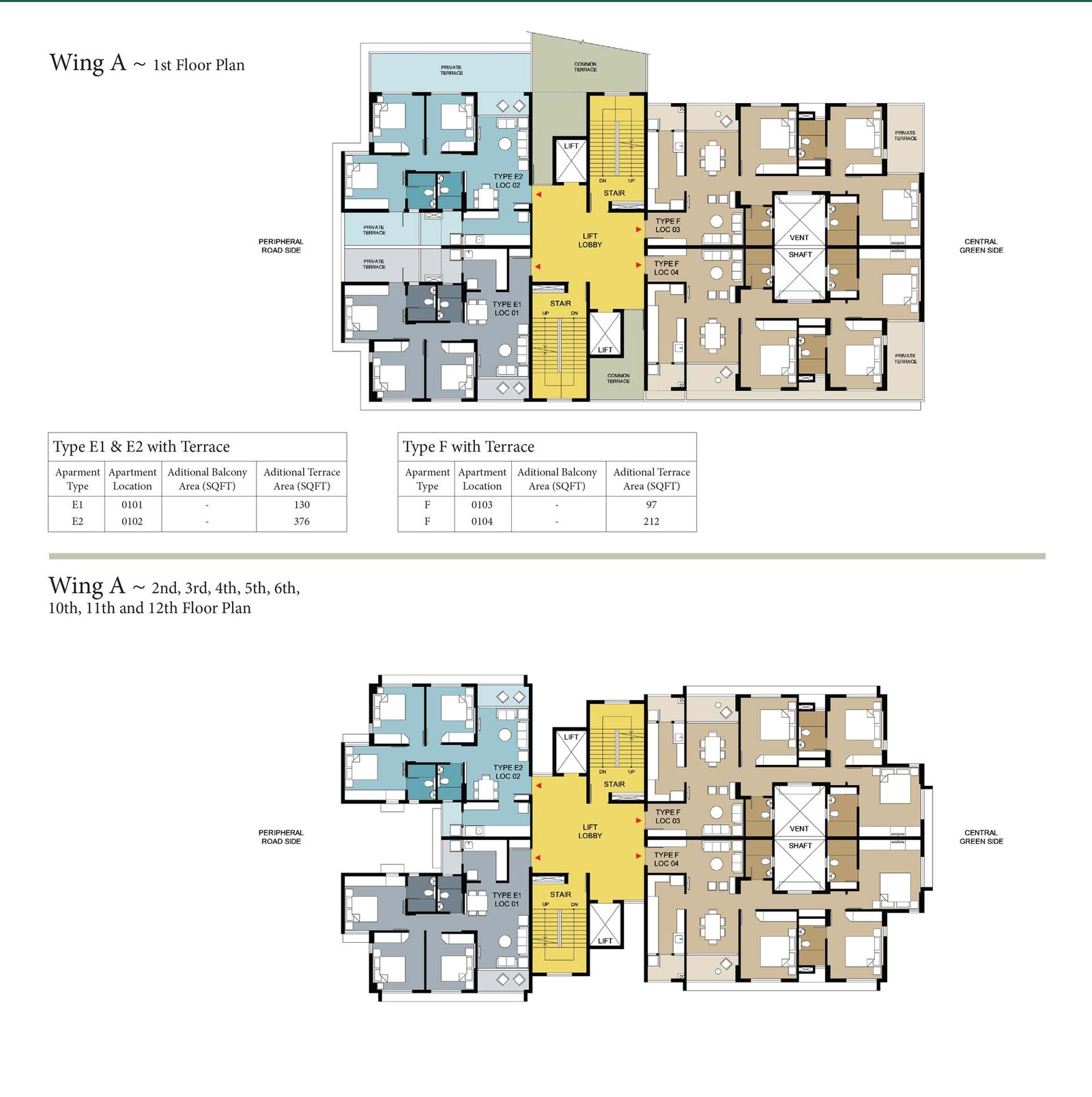 Wing A : 1st, 2nd, 3rd, 4th, 5th, 6th and 10th, 11th, 12th Floor Plan