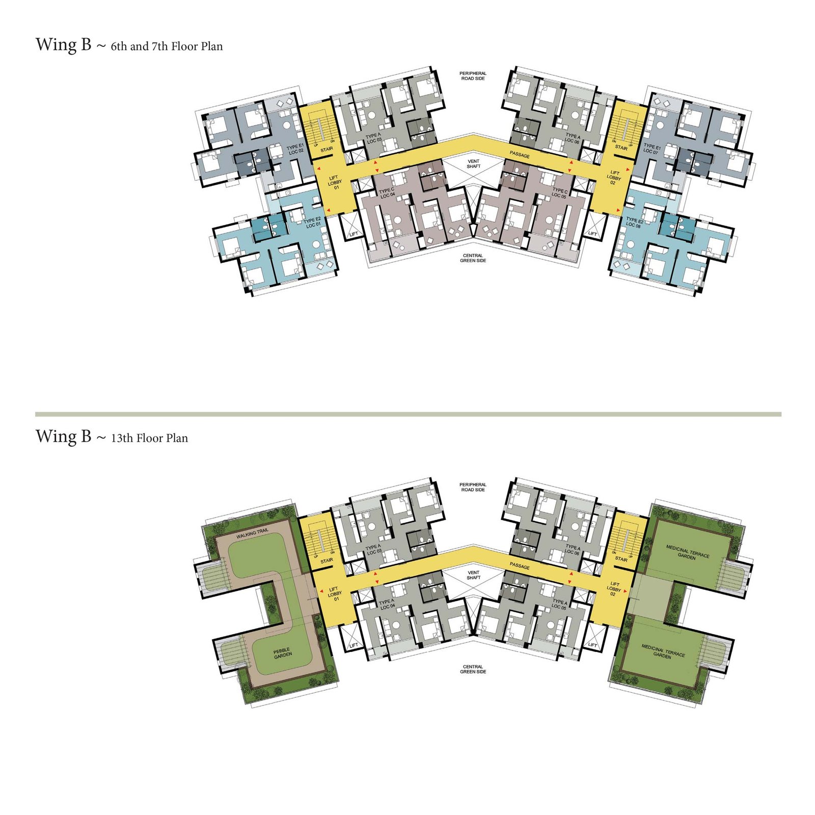 Wing B : 6th, 7th and  13th Floor Plan