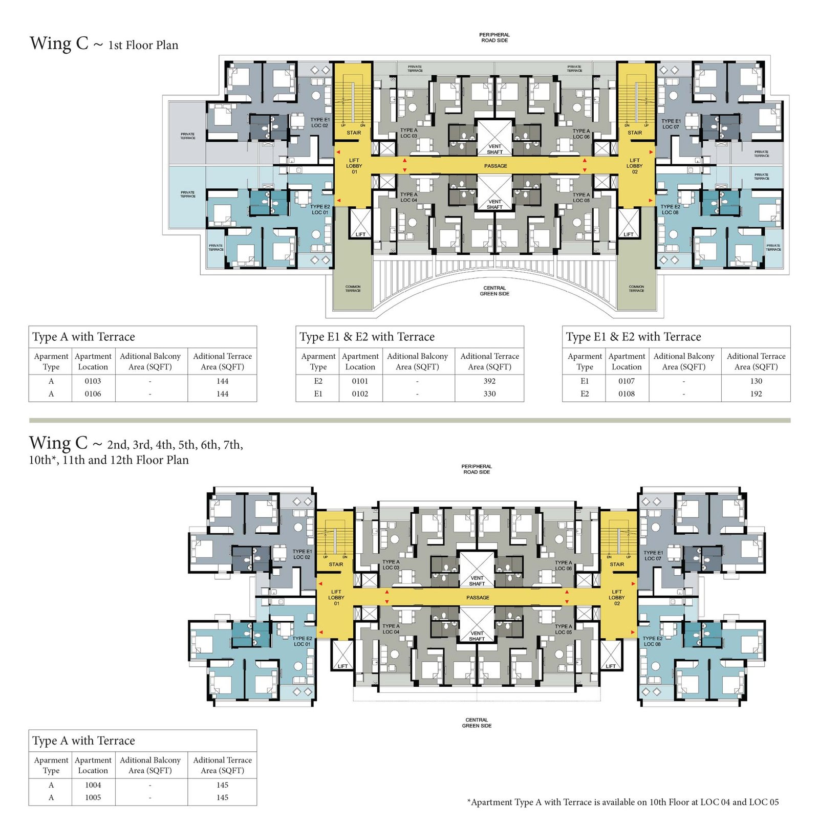 Wing C : 1st, 2nd, 3rd, 4th, 5th, 6th, 7th and 10th, 11th, 12th Floor Plan